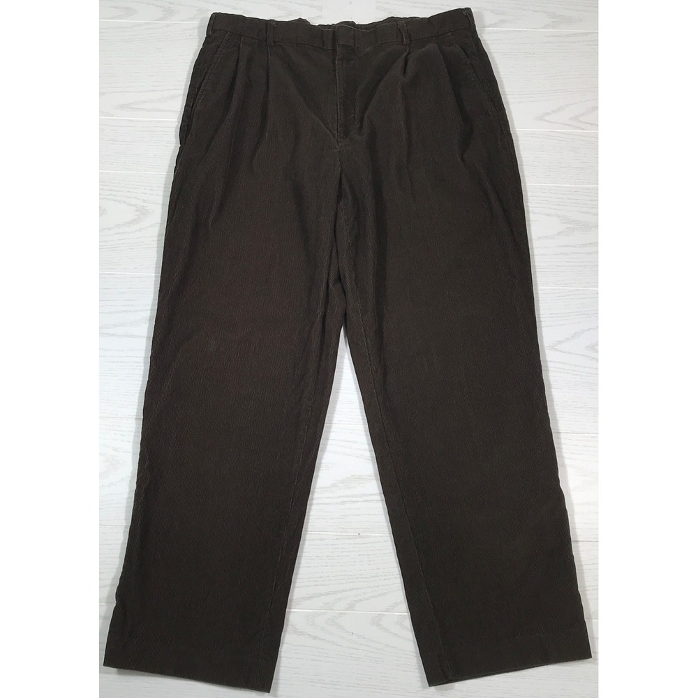 Lands End Pleated Corduroy Pants Men 36x29 Brown Chino Business Casual Cotton